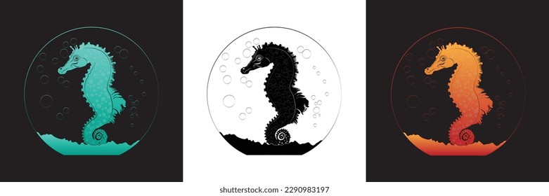 Seahorse illustration, Custom Vector art with three colortropical, watercolor, artwork, sea-horse, aquatic, illustration, underwater, animal, aquarium, seahorse, sea, marine, wild, fish, ocean, horse,