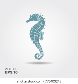 Seahorse illustration. Flat vector icon with shadow