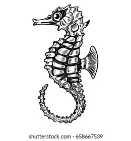 Seahorse illustration isolated on white background. Design element for poster, t-shirt. Vector illustration