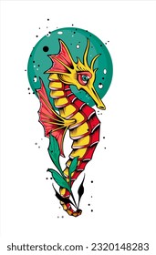 Seahorse illustration vector design in newschool style