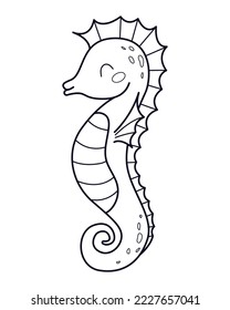 Seahorse - an inhabitant of the ocean - vector linear picture for coloring. Fish seahorse - underwater life for a coloring book. Outline. Hand drawing