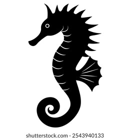 Seahorse Isolated black silhouette on white background. Side view. Silhouette of marine animal. Sea horse. with a white background.