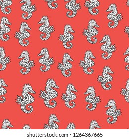Seahorse isolated on black, white and pink background. Suitable for fabric, paper, packaging. Watercolor. In simple style. Vector illustration. Illustration. Picture. Drawn by hand. Clip Art.
