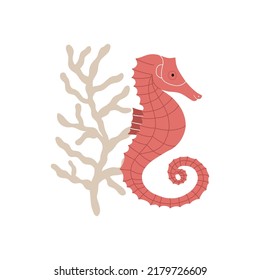 Seahorse isolated on a white background. Vector children's illustration in cartoon style.