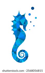 Seahorse Isolated Polygonal Low Poly Logo. Hippocampus Guttulatus Symbol creative vector illustration, blue triangle icon underwater inspiration, white background