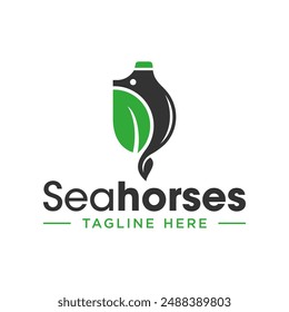 seahorse leaf illustration logo design