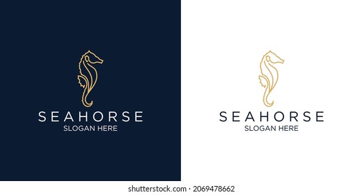 Seahorse line art logo design template