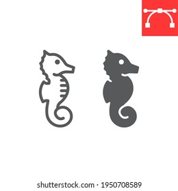 Seahorse line and glyph icon, sea and ocean animals, sea horse vector icon, vector graphics, editable stroke outline sign, eps 10