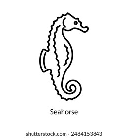 Seahorse, line icon. Hippocampus fish icon. Tropical marine creature, coral reef dweller. Sea life icon. Linear illustration, editable stroke, thin line.