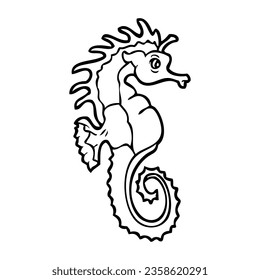 seahorse line vector illustration,isolated on white background,top view