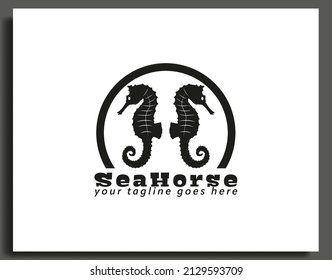 seahorse logo black circle design vector