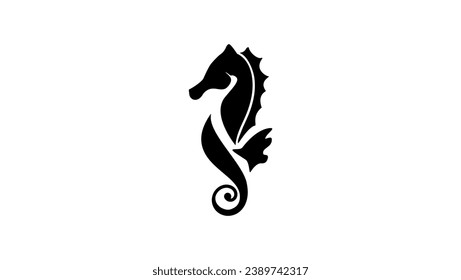 Seahorse logo, black isolated silhouette