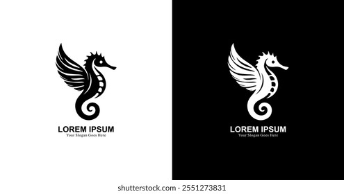 seahorse logo design combined with wings