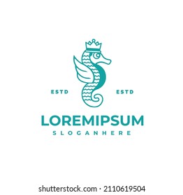 seahorse logo design crown sea