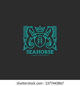 Seahorse logo design template in linear style. Vector illustration.