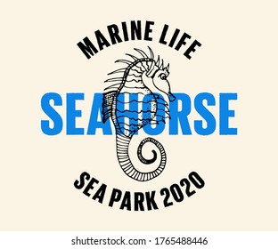 seahorse logo ideas design vector illustration on background logo. Doodle style.