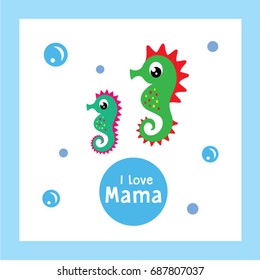 seahorse i love mama greeting card vector