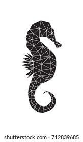 Seahorse. Low polygon black vector icon