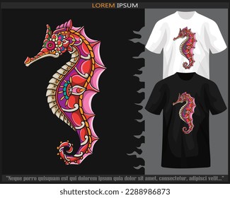 Seahorse mandala arts isolated on black and white t shirt.