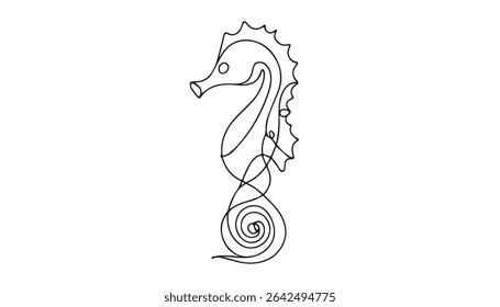 seahorse marine ocean creature vector monoline one line line art