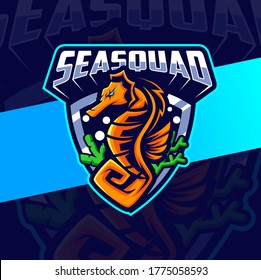 seahorse mascot esport logo design