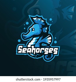 seahorse mascot logo design with modern illustration concept style for badge, emblem and t shirt printing. smart seahorse illustration for sport and esport team.