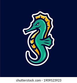 Seahorse mascot sport logo design. Sea horse mascot vector illustration logo Vector illustration in green and yellow color