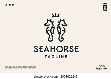 seahorse minimalis line art and sunrise 
 logo for vintage brand and company