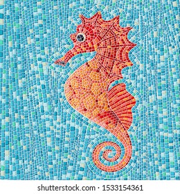 Seahorse mosaic background, vector illustration