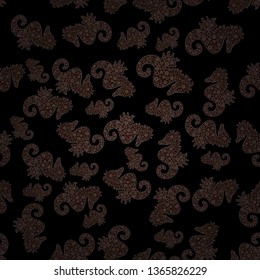 Seahorse on brown, black and purple background. Suitable for fabric, paper, packaging. Watercolor. Cute girly seamless pattern drawn by hand. In simple style. Picture. Illustration. Clip Art. Vector.