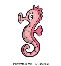 Seahorse on white background Cute marine animal Cartoon. Vector illustration