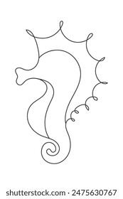 Seahorse in one line. Seahorse vector illustration in continuous line, eps 10. Marine animal concept continuous line art. Editable outline.