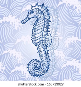 Seahorse. Original Hand Drawn Illustration In Vintage Style