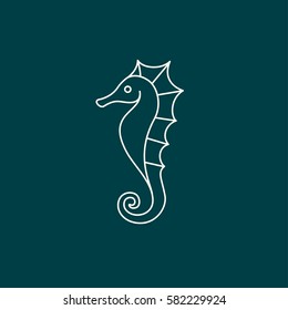 Seahorse outline vector logo white on green