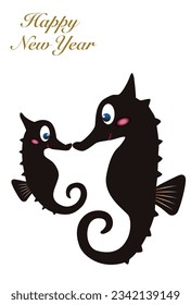 Seahorse parent and child New Year's card