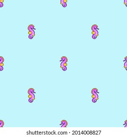 SeaHorse pixel art pattern seamless. 8 bit Sea animal background. vector texture 