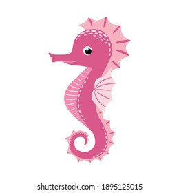 Seahorse, Scandinavian style hippocampus, hand drawn, beautiful detailed pink