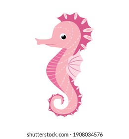 Seahorse, Scandinavian style hippocampus, hand drawn, beautiful detailed pink