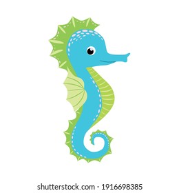 Caballo de mar, hipocampo de estilo escandinavo, dibujado a mano, hermoso y detallado turquesa