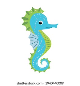 Seahorse, Scandinavian style hippocampus, hand drawn, beautiful detailed turquoise