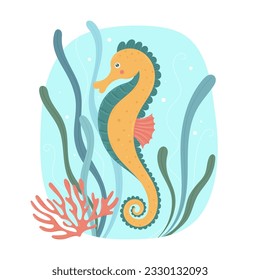 Seahorse. Sea animal. Underwater life. Perfect for children clothes design, banner, card.