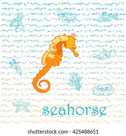 Seahorse. Sea creatures. For postcards, children's illustrations, books, prints, patterns.