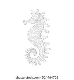 Seahorse Sea Underwater Nature Adult Black And White Zentangle Coloring Book Illustration