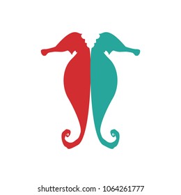  Seahorse. Silhouette illustration of sea life. Sketch for tattoo on isolated white background. Vector flat logo icon