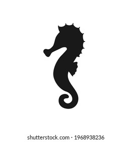 Seahorse silhouette isolated on white background.  Cute hippocampus icon.  Vector stock