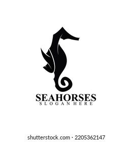 Seahorse silhouette logo. seahorse logo in vintage retro style