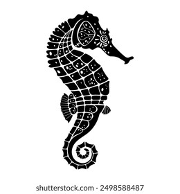 Seahorse. Silhouette on white.  Vector hand drawn illustration.  Excellent for the design of invitations, cards, menu decoration,  printing, logo, clipart and textiles. Black and white.