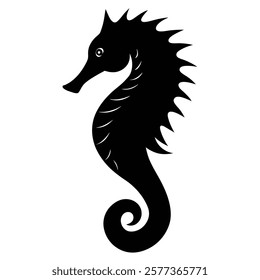 Seahorse Silhouette Vector Art Illustration and Black Seahorse Design