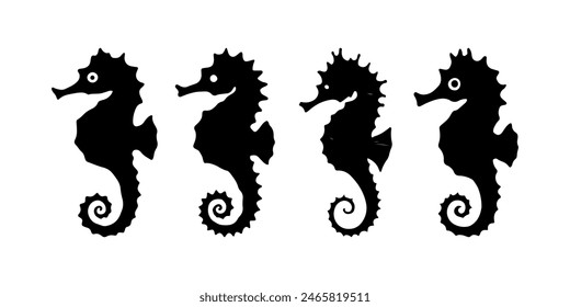 Seahorse silhouettes set, large pack of vector silhouette design, isolated white background