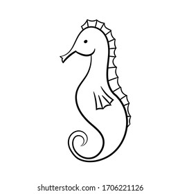 Seahorse. A simple sketch drawn by hand.Summer vector illustration in Doodle  style. Isolated object on a white background. For the design of icons, logos, and children's coloring books.